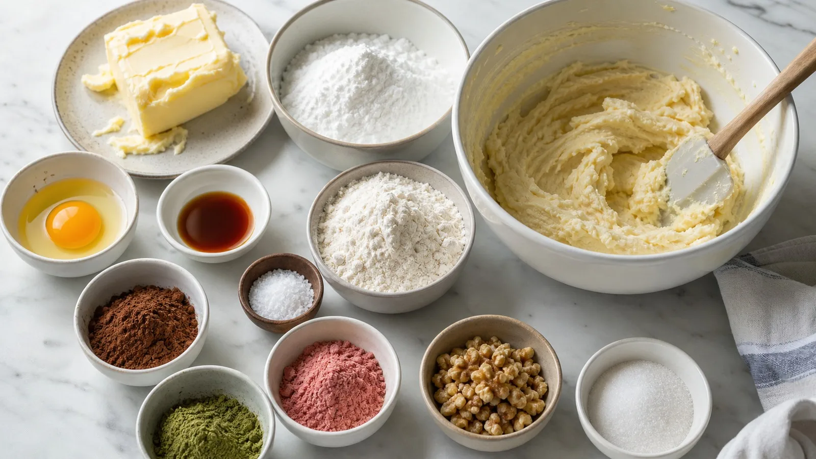Ingredientes organizados para preparar masa refrigerada de galletas